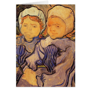 Cartão Van Gogh, Duas Crianças, Arte Impressionista Vinta