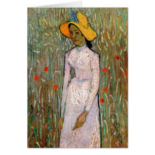 Cartão Van Gogh, Jovem Menina de Pé; Fundo de Trigo