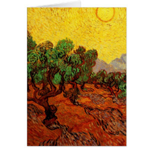 Cartão Van Gogh Olive Trees com Céu Amarelo e Sol