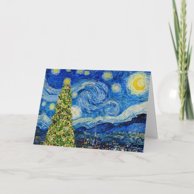 Cartão Van Gogh Starry Night - Árvore de Natal (Frente)