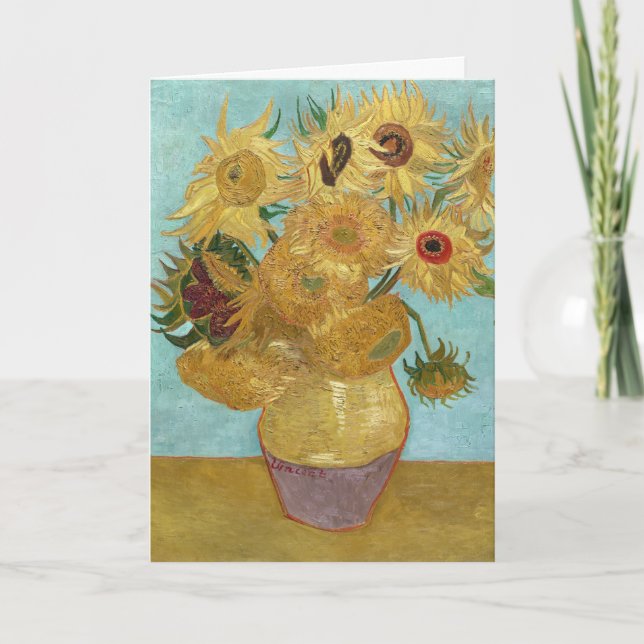 Cartão Van Gogh Sunflowers - Blue & Yellow Impressionism (Frente)