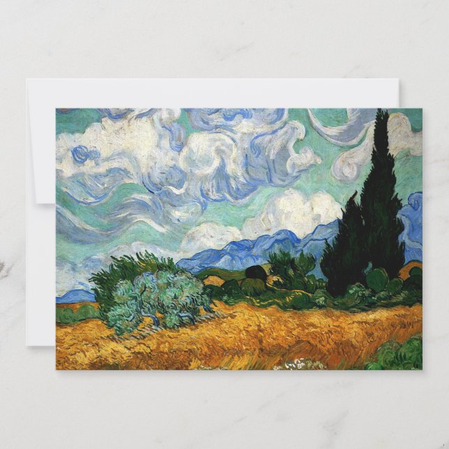 Cartão Van Gogh - Wheatfield com Cypress Tree, (Frente)