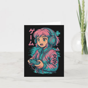 Cartão Vaporwave Gamer Girl Japonês Art Anime Manga Grap