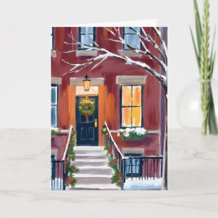 Cartão Varanda da Cidade Nevada Aquarela de Natal de In
