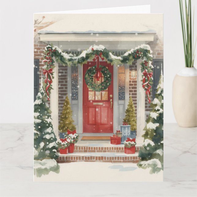 Cartão Varanda de Natal com Neve Fofa (Frente)