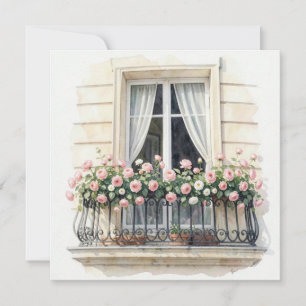 Cartão Varanda de Rosas de Paris em Aquarela