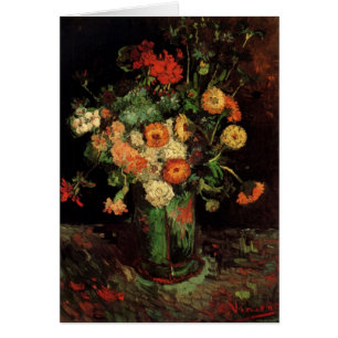 Cartão Vase com Zinnias e Geraniums, Vincent van Gogh