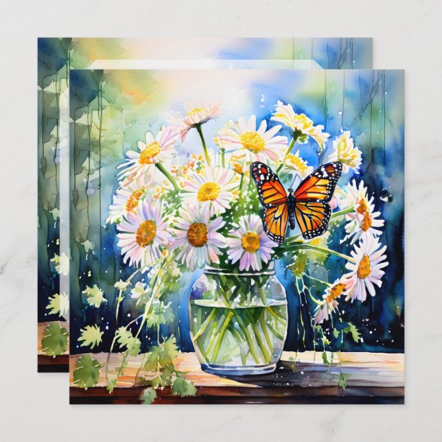 Cartão Vase do Bonito Vazio Floral do Daisies (Frente/Verso)