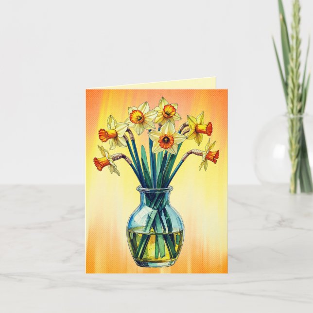 Cartão Vaso Cheio de Narcisos Lindos (Frente)