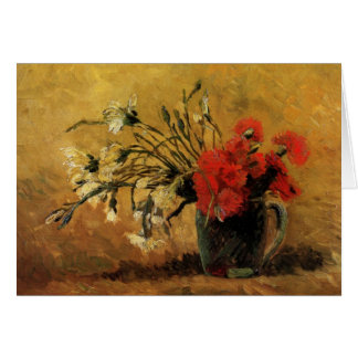 Cartão Vaso com os cravos vermelhos e brancos - Van Gogh