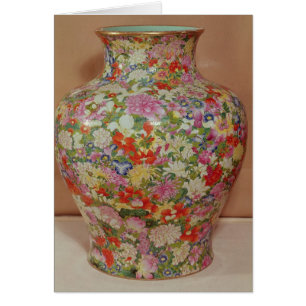 Cartão Vaso cor-de-rosa de Famille com os fleurs de um