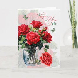 Cartão Vaso de Amor e Romance de Rosas Vermelhas e Borbol
