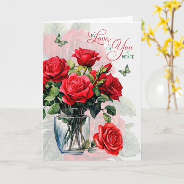 Cartão Vaso de Amor e Romance de Rosas Vermelhas e Borbol (Flor Amarela)