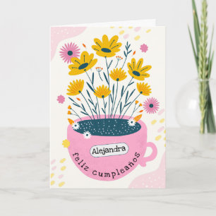 Cartão Vaso de Café Cor-de-Rosa Bonito Espanhol para Plan
