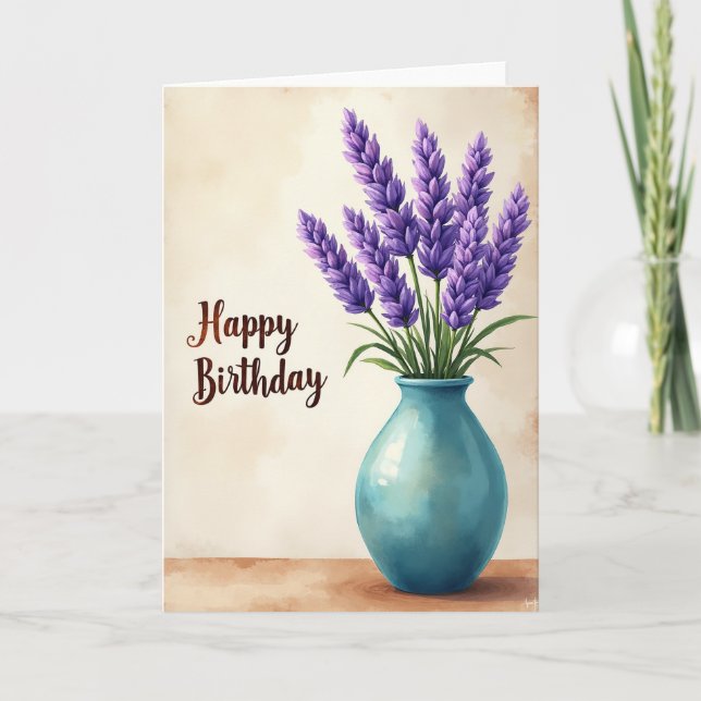 Cartão Vaso de Flores de Aniversário Card (Frente)