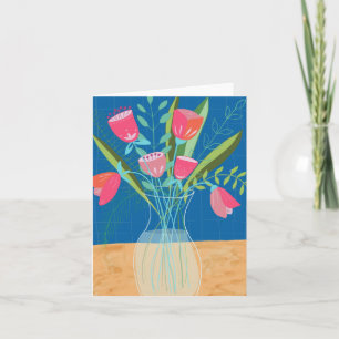 Cartão Vaso de Flores Rosa/Azul