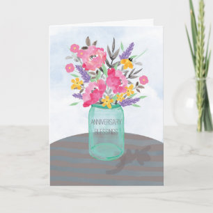 Cartão Vaso de Jarra de Bênçãos de Aniversário com Flores