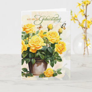 Cartão Vaso de Rosas Amarelas de Aniversário Alemão Gebur
