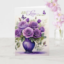 Cartão Vaso de Rosas Roxas do Amor à Primeira Vista Român