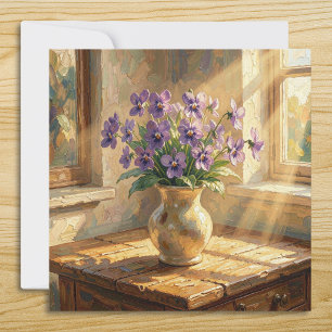 Cartão Vaso de Violetas Roxas Impasto