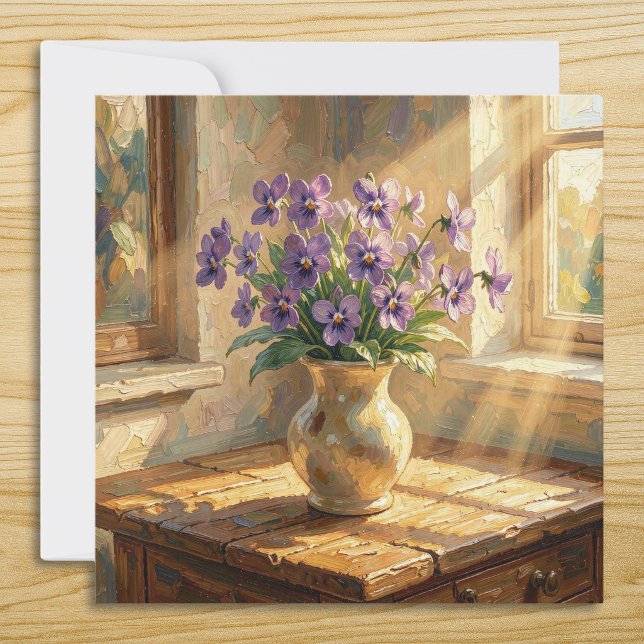Cartão Vaso de Violetas Roxas Impasto (Criador carregado)