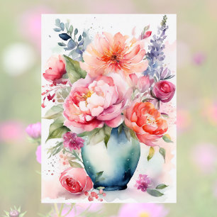 Cartão Vaso Floral Dia das Mães Estilo Aquarela