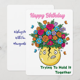 Cartão Vaso Rachado com Flores Aniversário Divertido e Fe