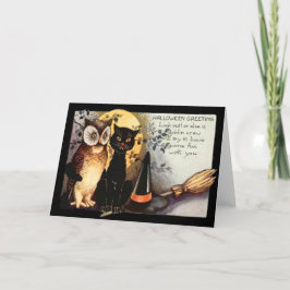 Cartão Vassoura do chapéu da bruxa da Lua cheia do gato