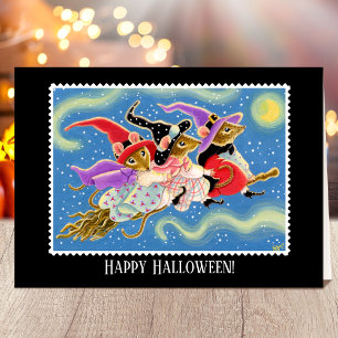 Cartão Vassouras Personalizadas Ratos Bruxas Halloween