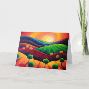 Cartão vazio da arte, por do sol original da arte