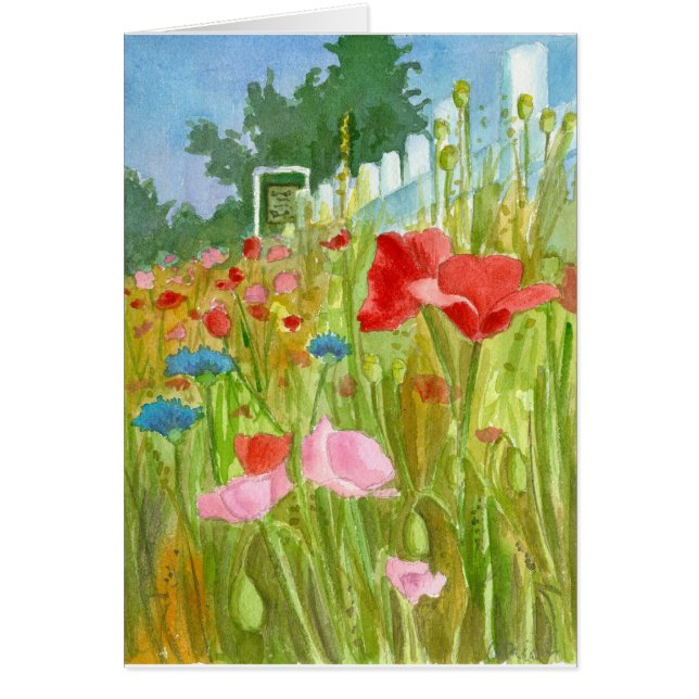 Cartão Vazio de Flores de Aquarela Vermelha (Frente)