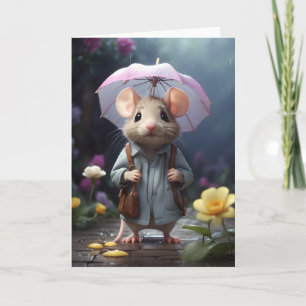 Cartão Vazio de Ilustração de Flor Amarelo do Mouse Adorá