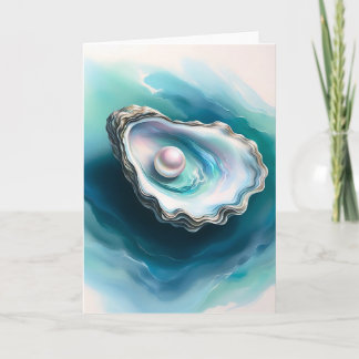 Cartão Vazio de Pérolas Iridescentes de Ostras de Aquarel