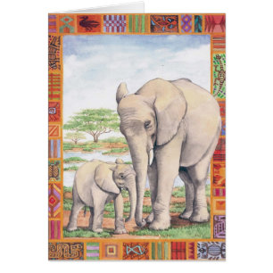 Cartão vazio do elefante e do bebê