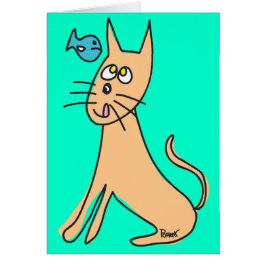 Cartão vazio do gato & dos peixes