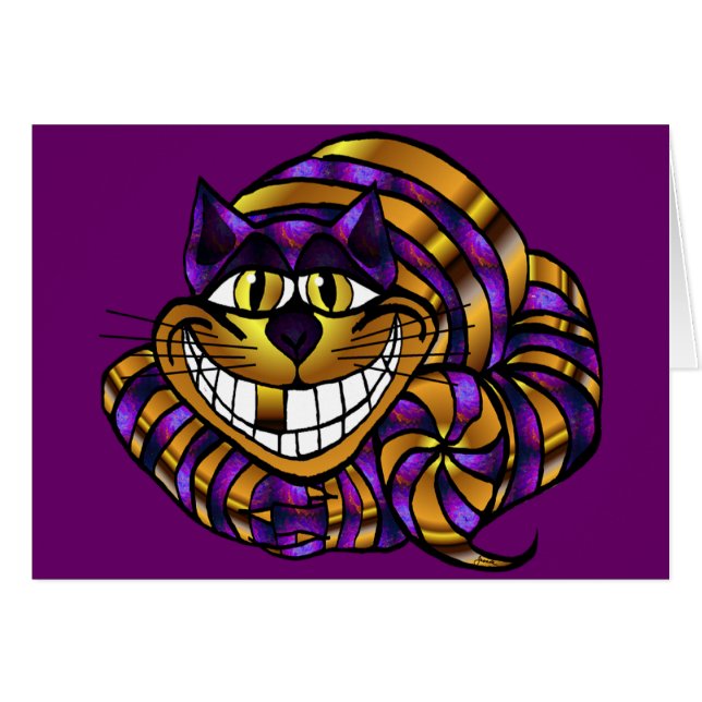 Cartão vazio do gato dourado de Cheshire (Frente Horizontal)