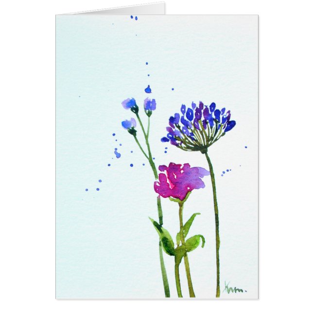 Cartão vazio floral 5" de WatercolorBlue x7 " (Frente)