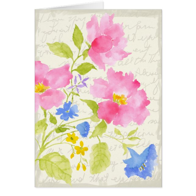 Cartão vazio floral cor-de-rosa (Frente)