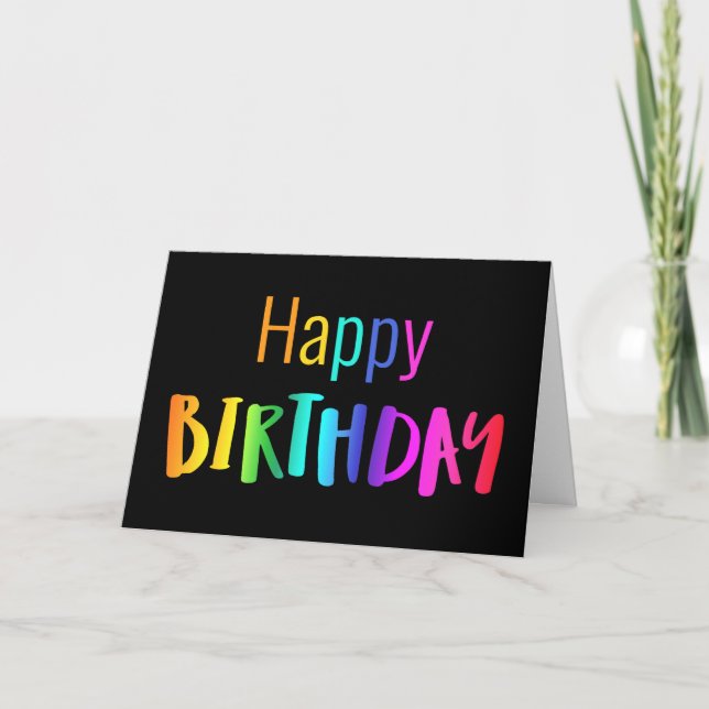 Cartão Vazio Happy Birthday Card Rainbow Letters on Black (Frente)