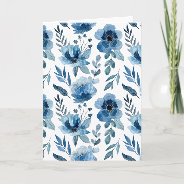 Cartão Vazio na moda Marinho Azul Aquarela Flores (Frente)