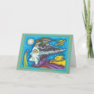 CARTÃO VAZIO SCI FI SPACE WITCH & COMET CAT HALLOWEEN