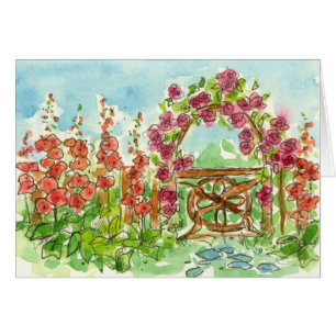 Cartão Vazio vermelho da porta de jardim das flores da