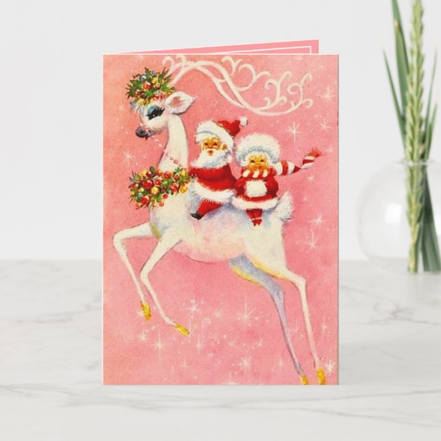Cartão Veado Branco de Natal Sr. e Sra. Papai Noel (Frente)