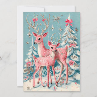 Cartão Veado Coquete Rosa Natal Vintage 
