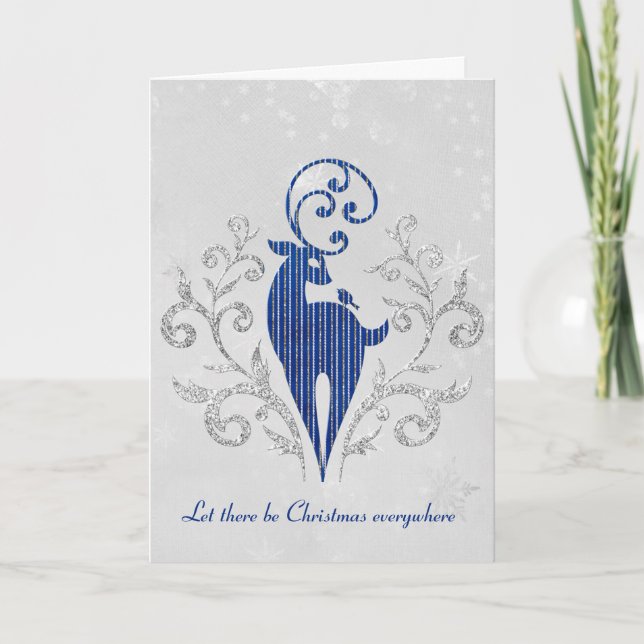 Cartão Veado Glitter Na Placa Design do Floco de Neve (Frente)