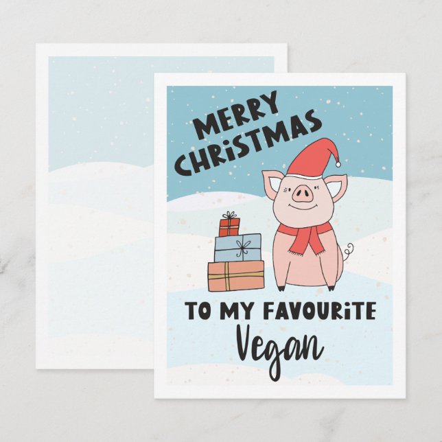 Cartão Vegan Christmas com belos leitões e presentes (Frente/Verso)