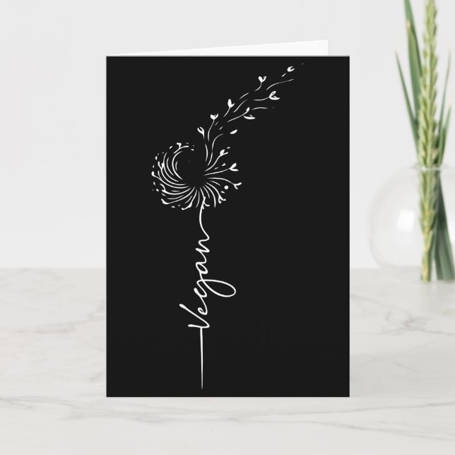 Cartão Vegan Lifestyle Dandelion Line Art Vegan Plant (Frente)