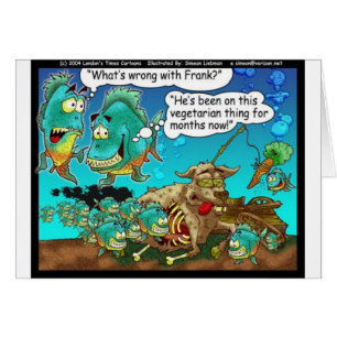 Cartão Vegan Pirahanas Engraçadas Ofertas de Cartoons