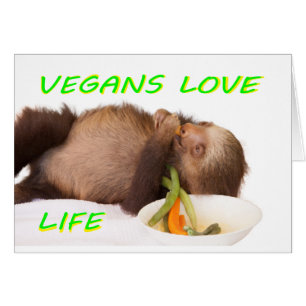 Cartão vegans amam a vida, preguiçoso