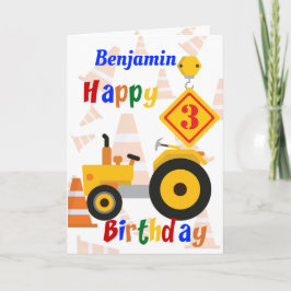 Cartão Veículo de construção rodoviária aniversário de 3